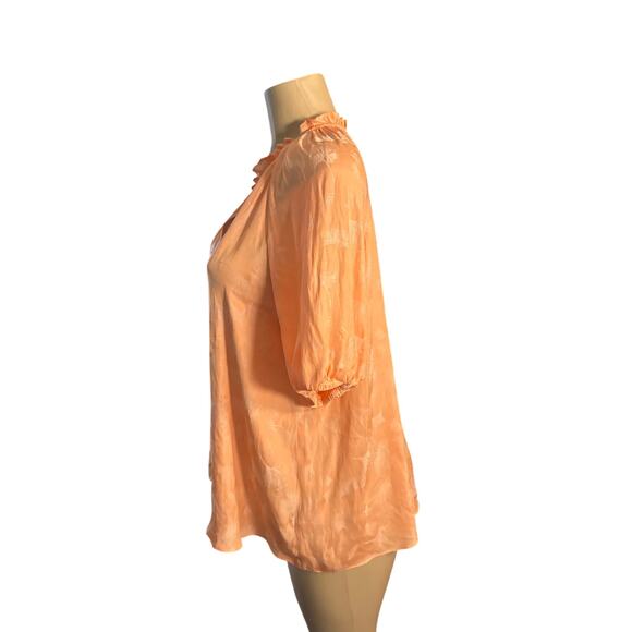 Women XL Current Air Pink Orange Printed Blouse Shirt Top Orange Pink Satin - Picture 4 of 7